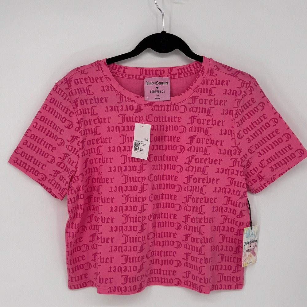 Juicy Couture T-Shirt Women 0X Pink New Forever 21 Logo Print Crop Top Gothic